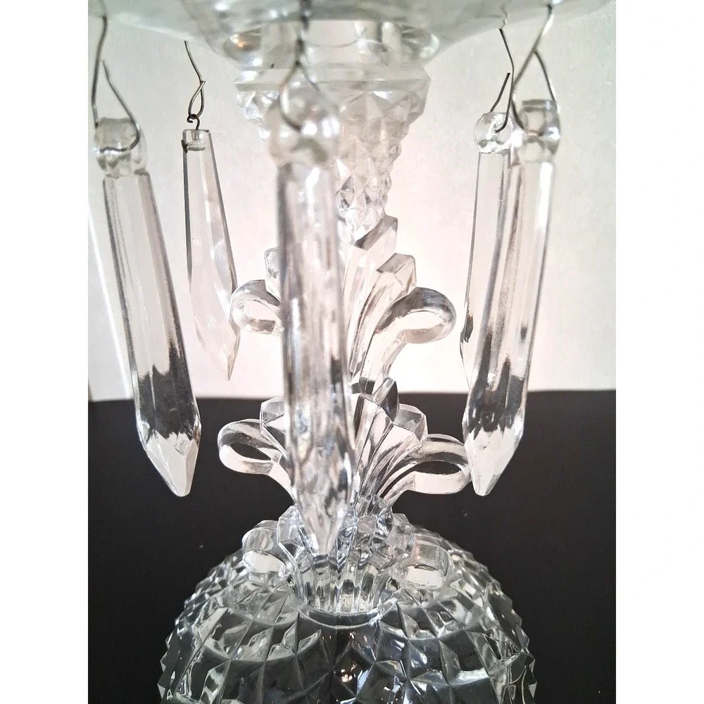 Vintage Pressed‎ Glass Candlestick with Prisms